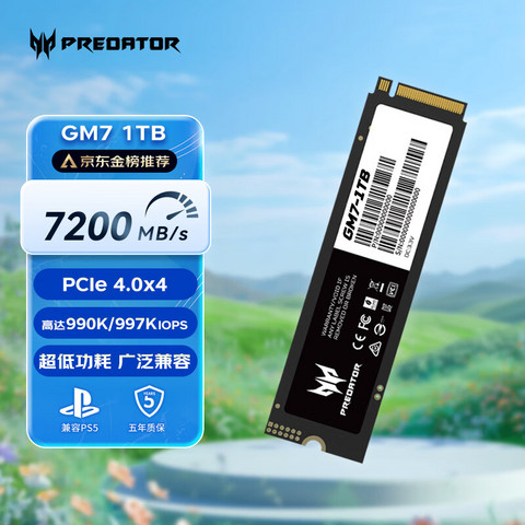 宏碁掠夺者 GM7 1TB SSD NVMe PCIe 4.0 7200MB/s