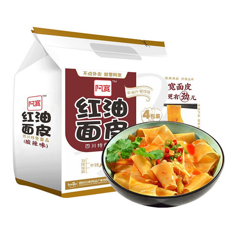88VIP：阿宽 红油面皮超市装四连包速食440g*1提方便面泡面非火鸡面早餐