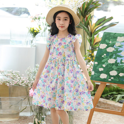 VALOR MAN 女童连衣裙绵绸裙子中大童公主风家居服薄无袖卡通夏季宝宝连衣裙 30.9元