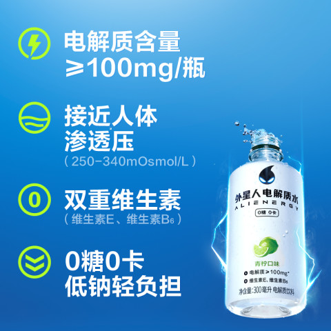 外星人饮料 外星人电解质水青柠味300mL×6瓶0糖0卡含维生素饮料运动健身 15.9元