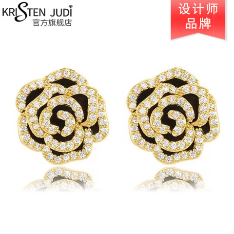 KRISTEN JUDI 黑色山茶花耳环女银针耳钉 59元