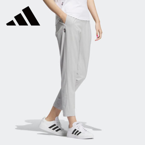 移动端、京东百亿补贴：adidas 阿迪达斯 女裤春夏九分裤运动户外快干弹力梭织直筒裤JI6003 浅灰  M 132元