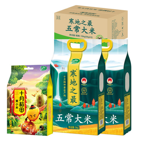 十月稻田 SHI YUE DAO TIAN 寒地之最五常大米10kg+黄小米1kg超级桶套装 85.1元