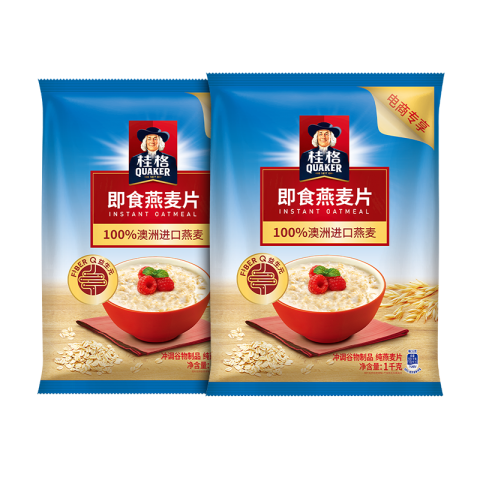 桂格 即食燕麦片经典原味 1000gx2袋 9元