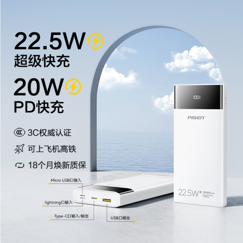 品胜 20000毫安超大容量充电宝双向快充22.5W 67.15元